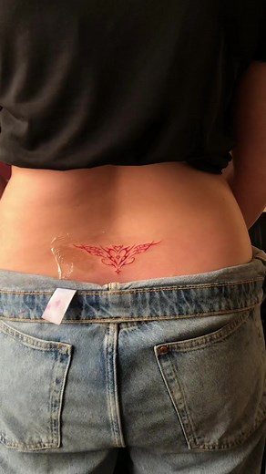 red ink tramp stamp for Maria ❤️‍🔥 #redinktattoo #tattootok #trampstamp #tattoolover