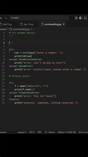ERROR😒Python Error Handling Basics 🐍 #coding #shortvideo #python#error #shorts