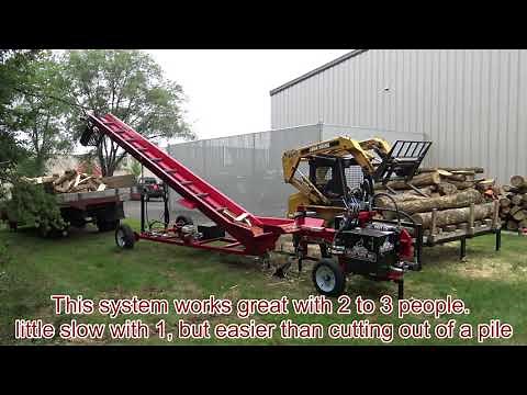 Splitting a load of boiler wood with Wolfe Ridge processing system