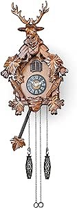 TIMEGEAR Cuckoo Clock with Automatic Night Mode, Quartz Movement and Carved Deer Head (Brown)