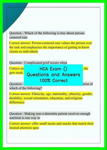 HCA Exam Questions and Answers 100% Correct video
