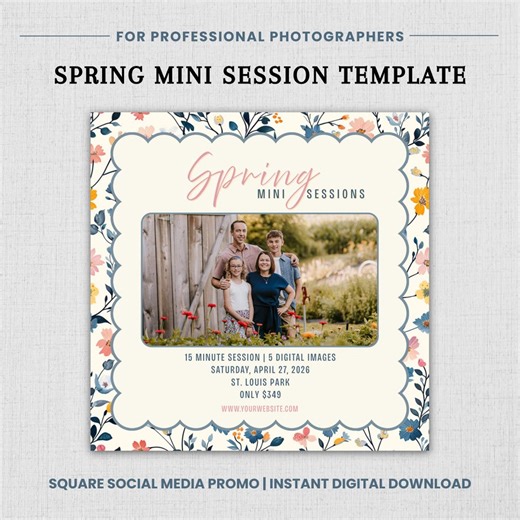 Spring Mini Session Template for Photographers | Canva Instagram Marketing Graphic - Etsy