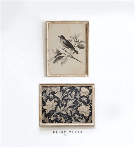 Vintage Bird Prints Set of 2 | William Morris Art | Moody Botanical Prints | Cottagecore Decor | Neutral Gallery Wall Set | Digital Download - Etsy