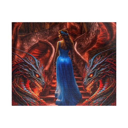 Dragon Jigsaw Puzzle – Twin Dragons & Woman in Blue Dress | Fantasy Art 520 Pieces - Etsy