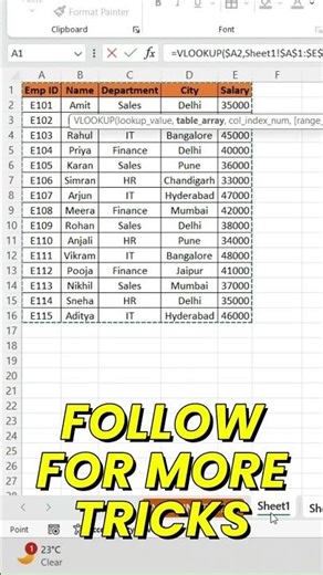 VLOOKUP WITH TWO SHEETS #excel #exceltricks #excelshorts #exceltips #dataanlysis #excelshortcuts