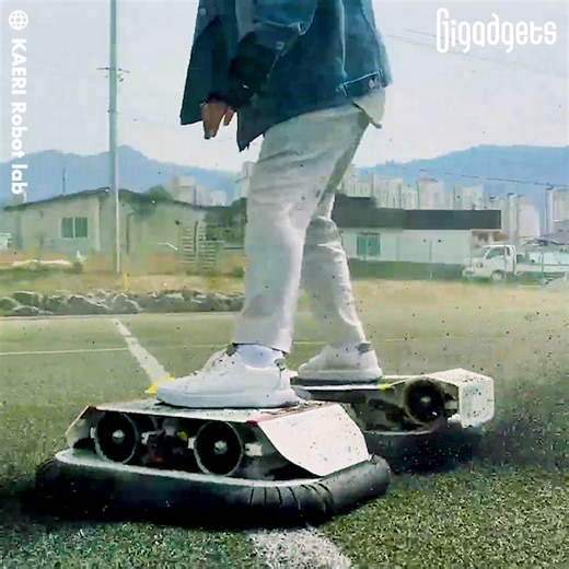 69K views · 405 reactions | What kind of technology do you think is behind this hoverboard? This prototype is an off-the-ground personal mobility system developed collaboratively by Korean institutes DGIST and KAERI Robot Lab. Their goal is to create a versatile platform for various personal uses, such as transportation and autonomous delivery. #gigadgets #hoverboard #automotive #electricscooter #cargo | GIGadgets | Facebook