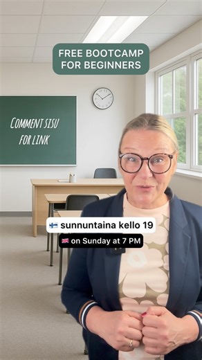 Virpi Hach on Instagram: "Comment SISU for free sign-up link ‍ I’m looking forward to seeing you in my next free webinar for Finnish beginners! 殺 You will learn: ✅ Introductions ✅ Greetings ✅ Asking & answering easy questions #learnfinnish #finnishlanguage #finnishteacher #finnishonline #finnishlesson #finnishtogo #suomenkieli"