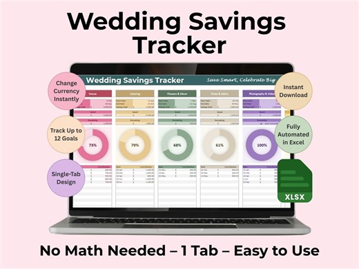 Wedding Savings Tracker: Excel Budget Spreadsheet With Visual Dashboard, Wedding Fund Planner, Honeymoon Finance Goals (digital Download) - Etsy