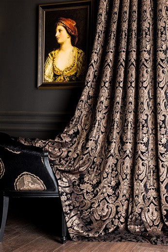 Victorian Black & Brown Patterned Curtains, Custom Made Soft Chenille Fabric, Vintage Damask Pattern Curtains, Different Colors - Etsy