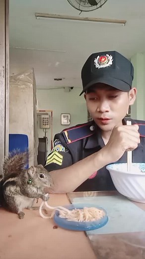 Fun Interaction with a Squirrel and Noodles