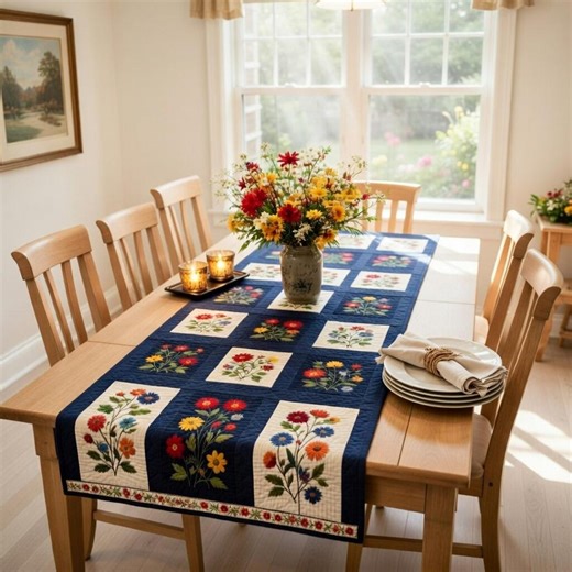 Patchwork Floral Table Runner, Farmhouse Flower Table Decor, Rustic Dining Table Runner - Etsy