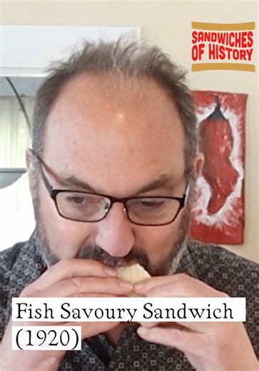 Fish Savoury Sandwich (1920) on Sandwiches of History And we are back with another sandwich from 1920’s The Book Of Tasty Sandwiches, published by the folks who make Bovril. If you need a refresher on Bovril, check out the Puréed Banana Sandwich I did a while back. The Fish Savoury Sandwich is an unexpected combination of ingredients with an unexpected result. For reals. #fyp #sandwichesofhistory #sandwichtok