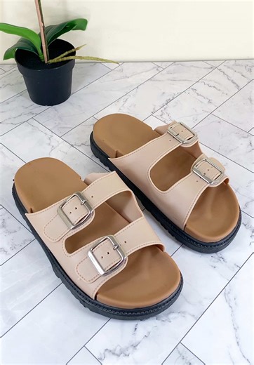 STOMPION Minimalist Double-Buckle Platform Sandals for Women