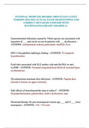 INTERNAL MEDICINE BOARDS ABIM EXAM LATEST VERSION ACTUAL EXAM 180 QUESTIONS AND CORRECT DETAILED ANS