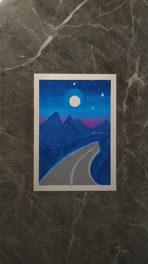 Mat Skip Karna 😳 Night Road Moonlight Painting Magic | Easy Oil Pastel Art #shorts