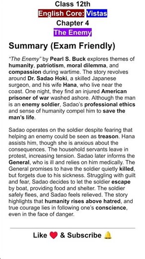 The Enemy Summary, Class 12th English Core Vistas Chapter 4, Board Exam Preparation Notes