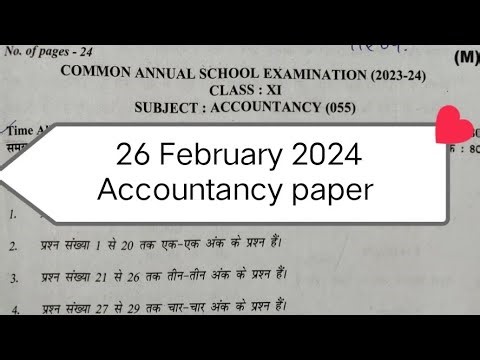 class 11 accountancy paper annual exam 2023/24 (morning shift) / account paper class 11 /cbse/doe