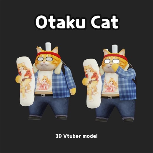 Otaku Cat 3D Vtuber Model - Custom Pillow & Outfit Image | VRM for Vseeface - Etsy