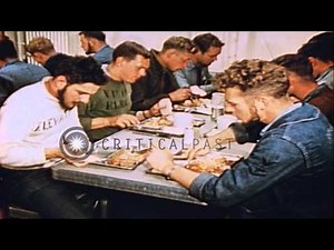 Sailors eating a meal aboard the U.S. Aircraft Carrier, Boxer HD Stock Footage