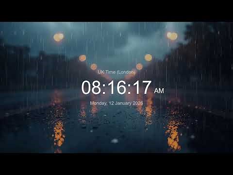 🔴 LIVE | Clock / Current Time in GMT / UK / Rain Sounds / What Time Is It Now