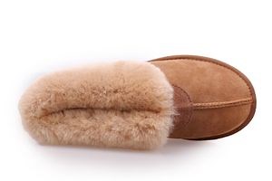 [Hot Item] Winter Genuine Sheepskin Indoor Men Casual Slippers Moccasins Double Face