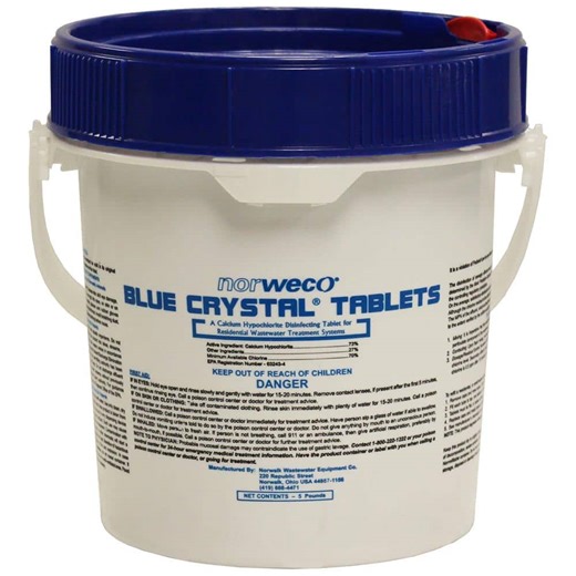 Check The Home Depot's Q&A Before Buying: Norweco 5 lb. Blue Crystal Chlorine Tablets for Aerobic or Septic Systems Drain Cleaner