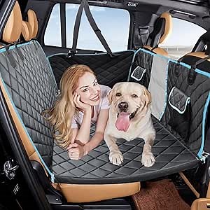 Back Seat Extender for Dogs Car Seat Cover with Hard Bottom Waterproof Hammock with Mesh Window and Storage Pocket for Truck and Cars Nonslip for Long Car Travel or Outdoor Use Camping Mat