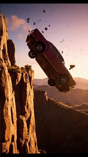 Shocking scene of car falling off cliff