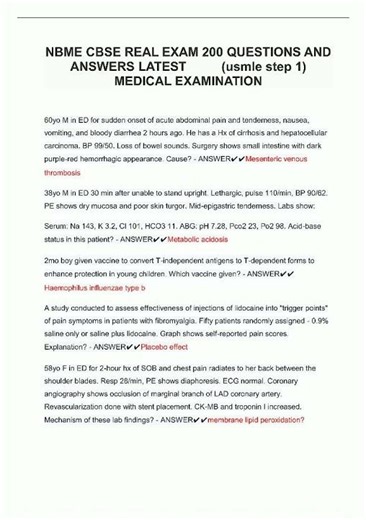 Latest NBME CBSE REAL EXAM 200 QUESTIONS AND ANSWERS LATEST usmle step 1 MEDICAL EXAMINATION video