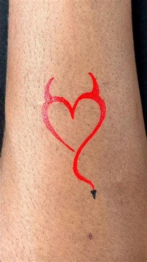 Red Devil Heart Tattoo ❤️😈 | Easy Hand Art #shorts #tattoo #tattooideas #trending