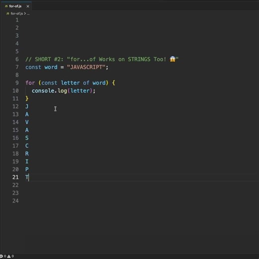 for of Works on STRINGS Too #coding #frontendcourse #javascript