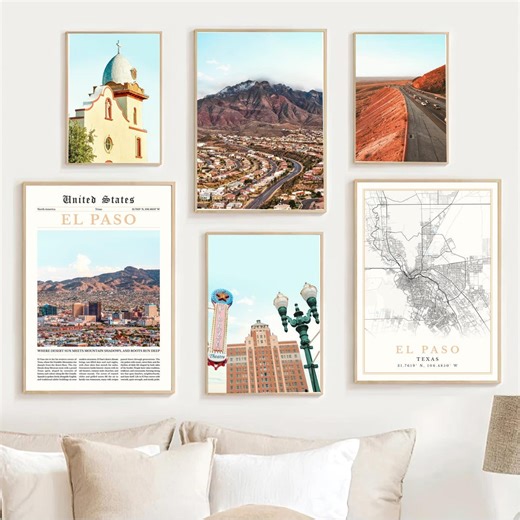 El Paso Print Set of 6, El Paso Map Home Decor, TX El Paso County Wall Art Gifts, Texan Artwork Photo, Texas Travel Poster, Digital Download - Etsy