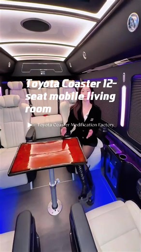 Explore the Toyota Coaster 12-Seat Mobile Living Room