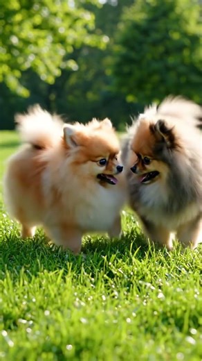 Pom Pom playing and running happily