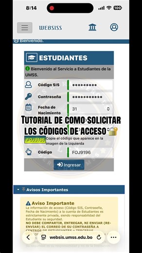 Les dejamos un tutorial para la “Obtención de Códigos”!! 🔐🟠⚫️ ⚠️LA TOMA DE MATERIAS INICIA EL DÍA DE MAÑANA 10 DE MARZO⚠️ #umss #derecho #informacion #inscripciones