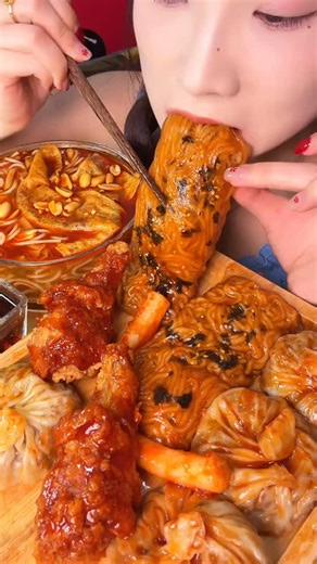 MUKBANG ASMR on Instagram: "Snail rice noodles + spring rolls + spicy chicken noodles + cheese shumai + chicken leg 🍗 #food #foodie #sodeliciousyoucan'tstop #snailricenoodles #springrollsspicychickennoodles"