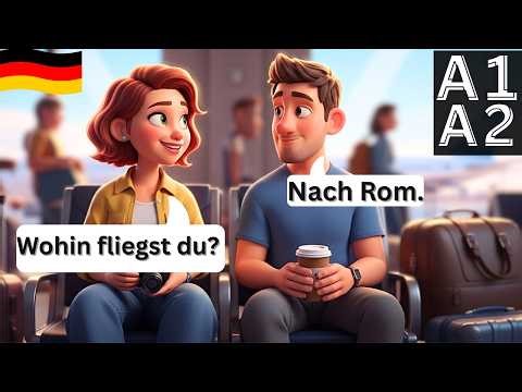 German Conversations for Beginners | A1/A2 Listening Practice – Airport, Swimming Pool & Bookshop