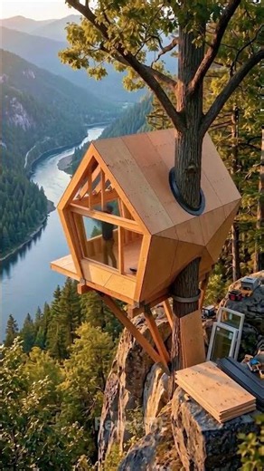 AMAZING Treehouse with a Cool Hanging View 🤯 #DIY #Shorts