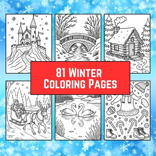 81 Winter Coloring Pages, Kids & Adults (PDF) - Etsy