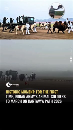 KIDDAAN | Vlueprints | on Instagram: "Historic First: Indian Army’s Animal Soldiers to March on Kartavya Path in R-Day 2026 For the first time ever, the Indian Army’s animal contingent, famously called the “Silent Warriors,” will take part in the Republic Day 2026 parade on Kartavya Path. This unique display highlights the incredible contribution of animals in military operations across India. The contingent will feature Bactrian camels, specially trained for the cold deserts of Ladakh. These ca