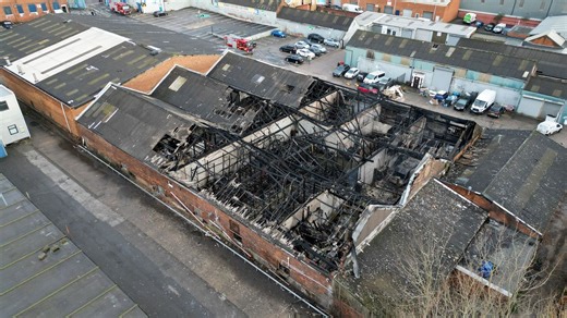 Watch: Dramatic drone images of gutted Walsall fireworks storage unit - blaze was tackled by over 50 firefighters