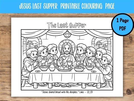 Jesus Last Supper Coloring Page – Bible Verse Printable (PDF Download) - Etsy
