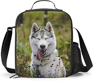 Husky Lunch Box - Insulated Lunch Box for Kids Funny 3D Design with Side Pocket & Shoulder Strap Lunch Bag Perfect for School/Camping/Hiking/Picnic/Beach/Travel