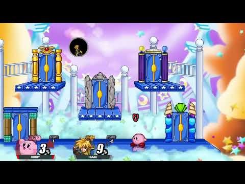 today I play ssf2 kirby vs isaac.