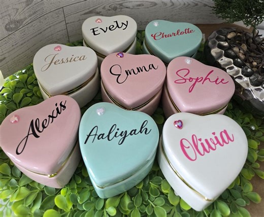 Personalized Heart Trinket Box, Ceramic Keepsake, Bridesmaid Gift - Etsy