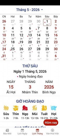 Lịch âm dương tháng 5 năm 2026 - Lịch vạn niên và những ngày lễ tháng 5/2026, Năm Ngựa