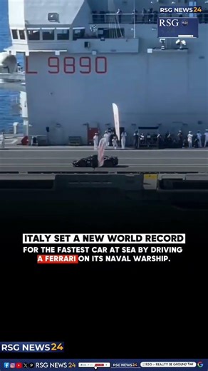 Ferrari on a Warship😳World Record Stunt #viralvideo #shortsfeed #ferrari #italy #iranisraelwar #news