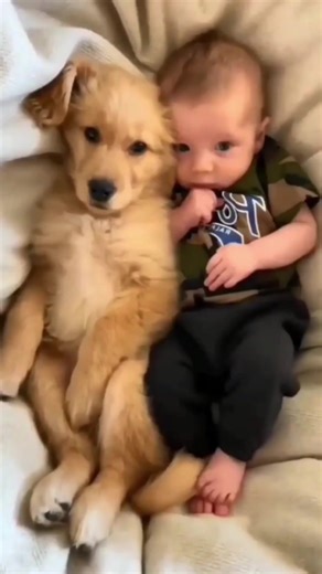 Puppy and Baby Cuddle Moments in Cozy Home Setting
