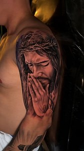 Stage 1 of Jesus Christ tattoo done. Next session: details the famous white 🤍 #art #asmr #tattoo | Vago Tattoo