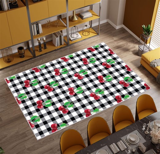 Cherry Rug | Retro Kitchen Decor & Vintage Fruit Pattern Area Rug, Washable Country Style Carpet - Etsy